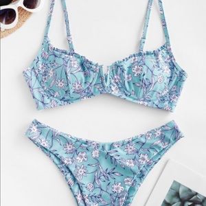 NWT ZAFUL Floral V-wire Lettuce High Cut Bikini
